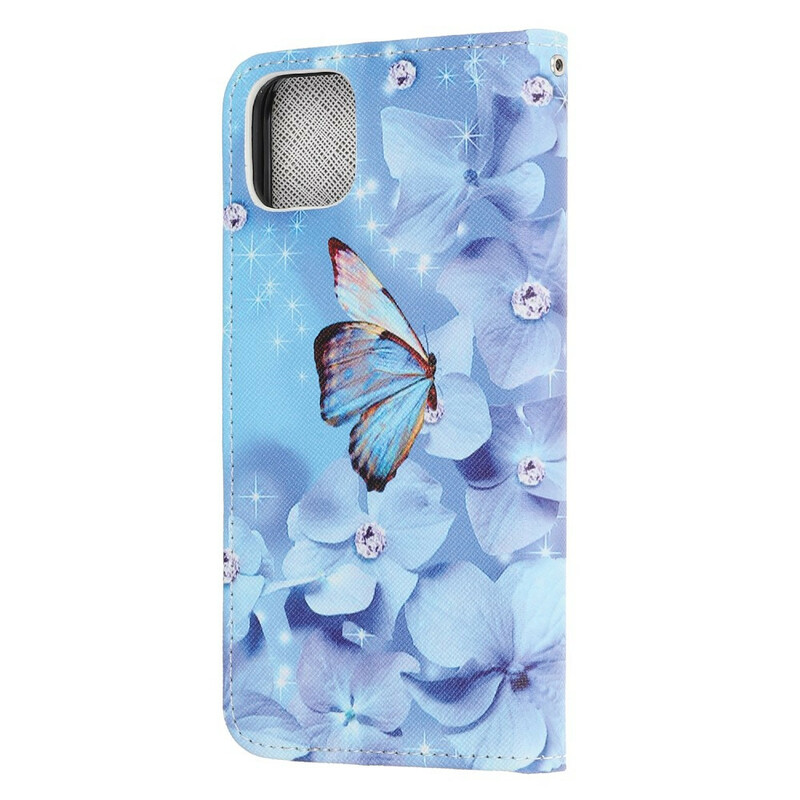 iPhone-hoesje 12 vlinder diamanten met sleutelkoord