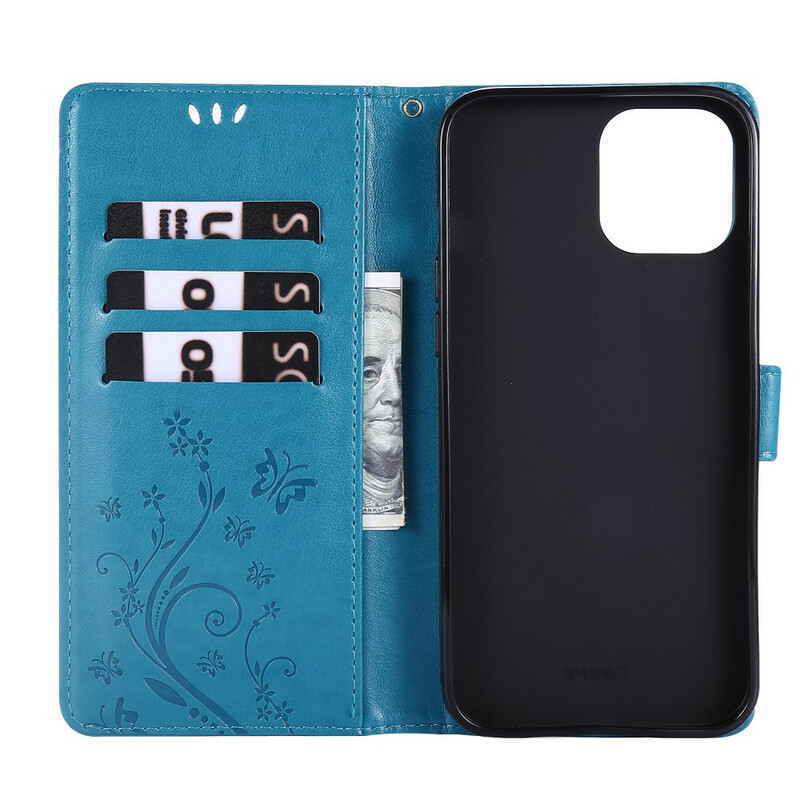 Case iPhone 12 Pro Max Vlinders en Bloemen Lanyard