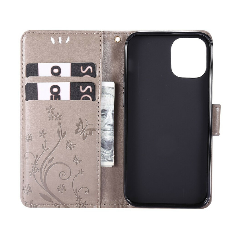 Case iPhone 12 Vlinders en Bloemen Lanyard
