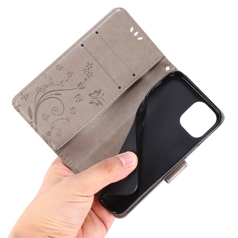 Case iPhone 12 Vlinders en Bloemen Lanyard