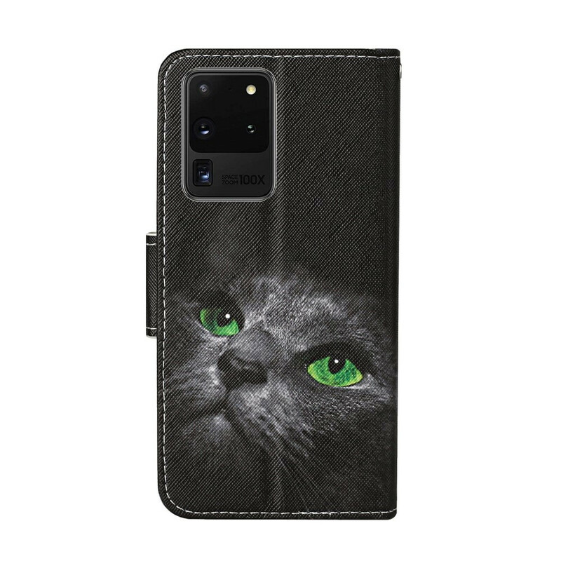 Samsung Galaxy S20 Ultra Hoesje Green Eyes Kat met Koord