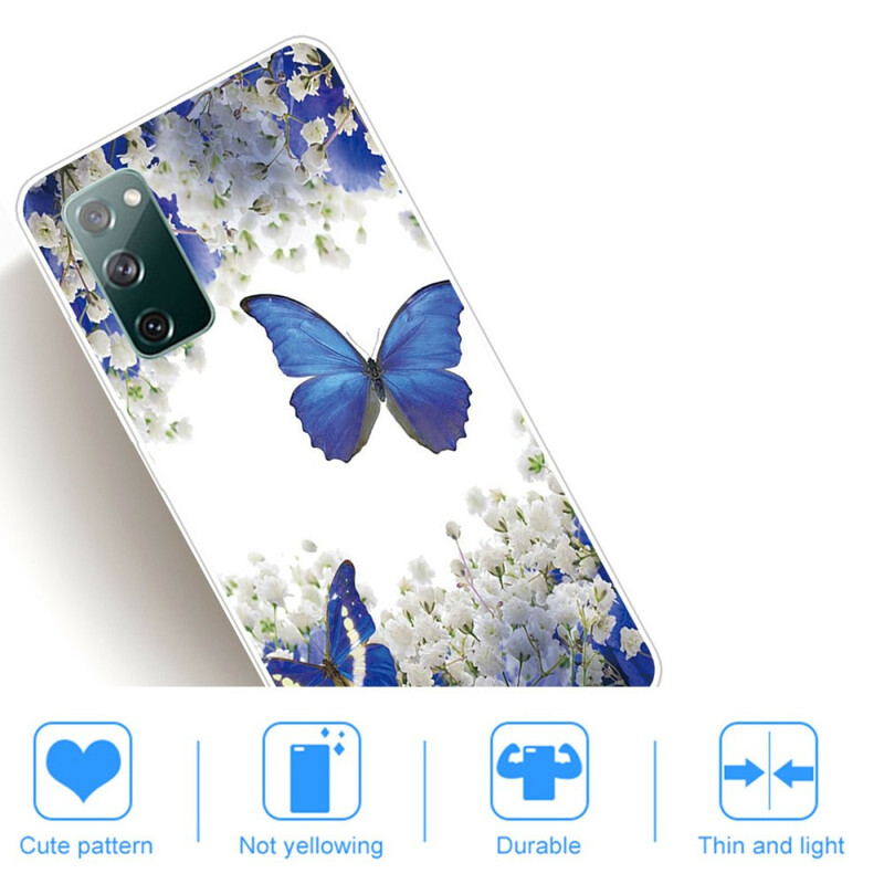 Samsung Galaxy S20 FE Hoesje Blauw Vlinders en Winterbloemen