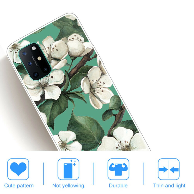 OnePlus 8T Cover Geschilderd Witte Bloemen