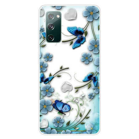 Samsung Galaxy S20 FE Clear Case Vlinders en Bloemen Retro
