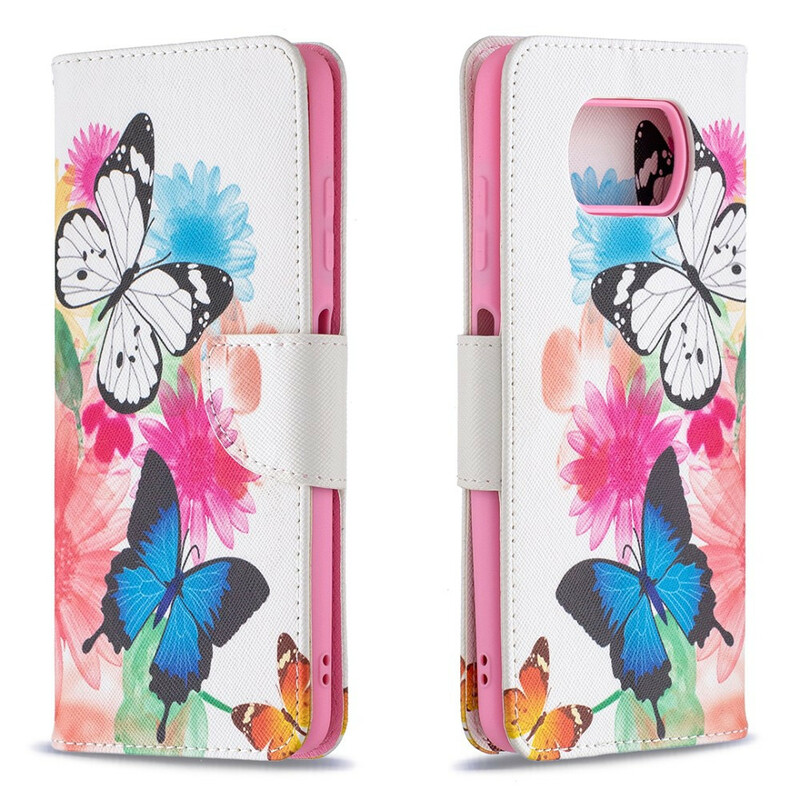 Xiaomi Poco X3 Beschilderde Vlinders en Bloemen Hoesje