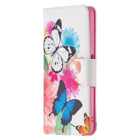 Xiaomi Poco X3 Beschilderde Vlinders en Bloemen Hoesje