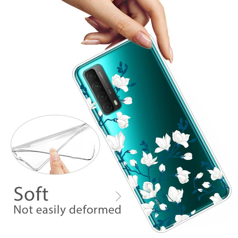 Huawei P Smart Case 2021 Witte Bloemen