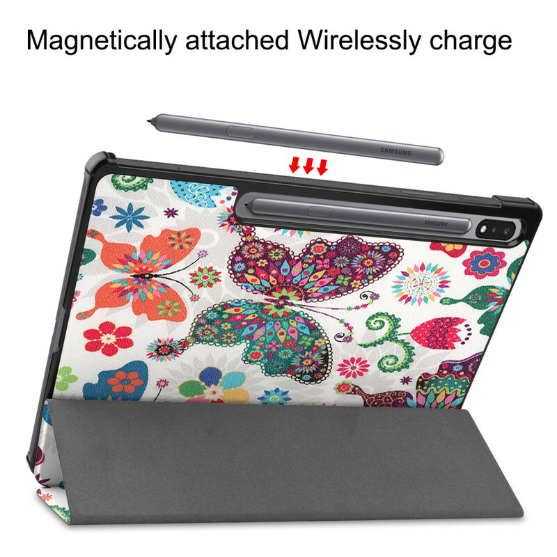 Smart Case Samsung Galaxy Tab S7 Plus Versterkte Vlinders en Bloemen