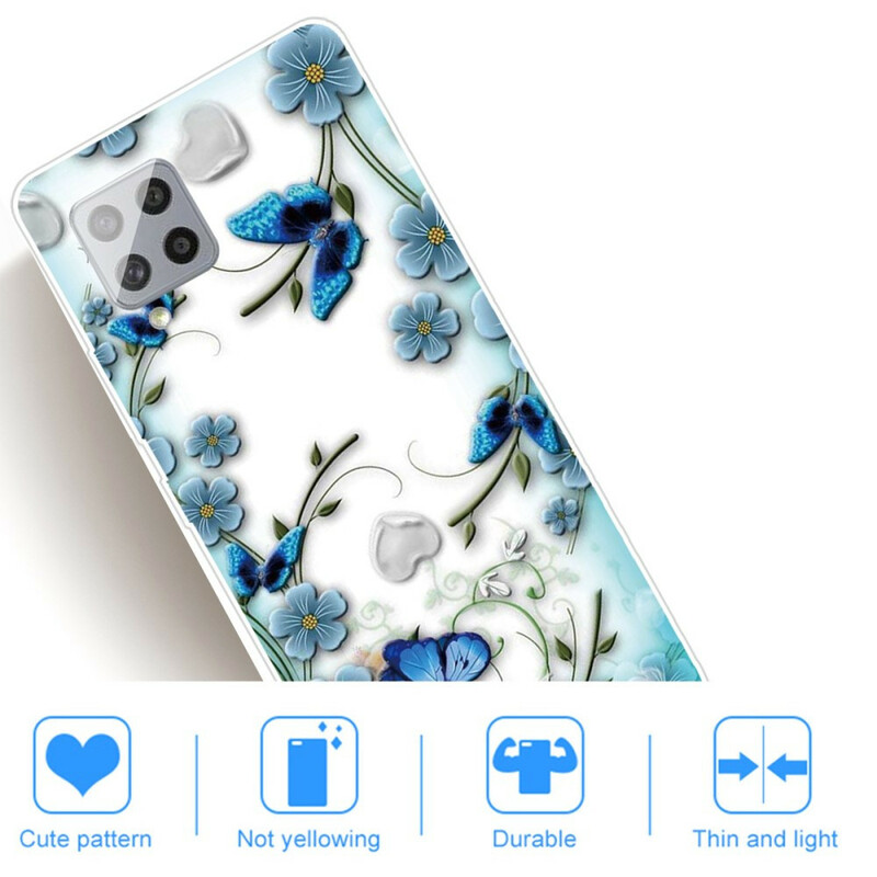 Samsung Galaxy 42 5G duidelijk geval vlinders en bloemen Retro