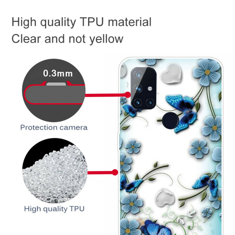 OnePlus North N10 Clear Case Vlinders en Bloemen Retro