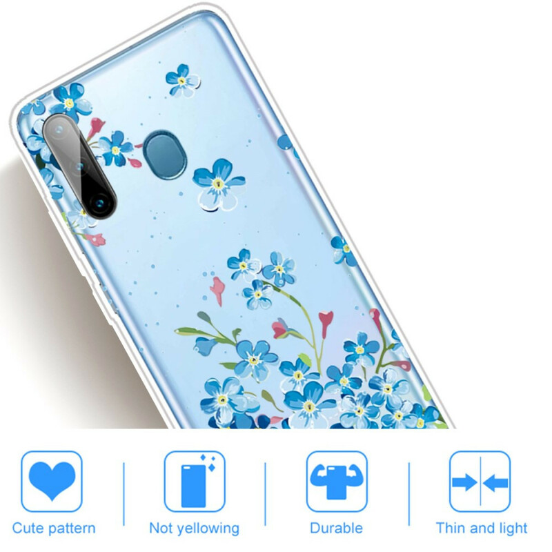 Samsung Galaxy M11 Blauwe Bloemen Hoesje