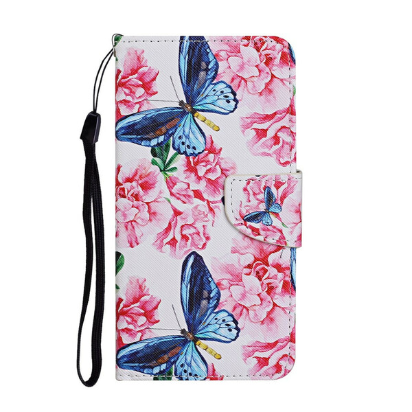 Hoesje Huawei P Smart 2021 Bloemen Vlinders Lanyard