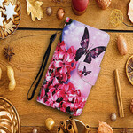 Hoesje Huawei P Smart 2021 Bloemen Vlinders Lanyard