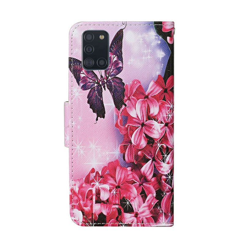 Samsung Galaxy A31 geval Bloemen Vlinders Lanyard