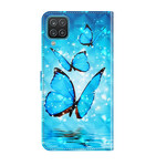 Samsung Galaxy A12 Hoesje Vliegende Blauwe Vlinders