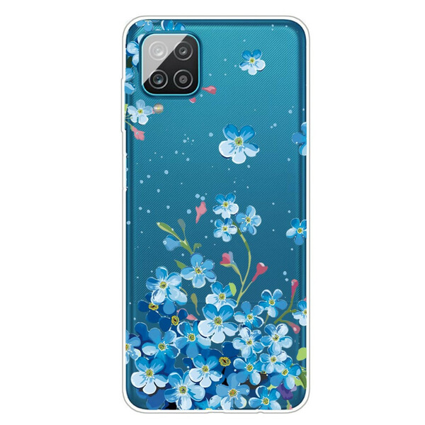 Samsung Galaxy A12 Blauwe Bloemen Hoesje