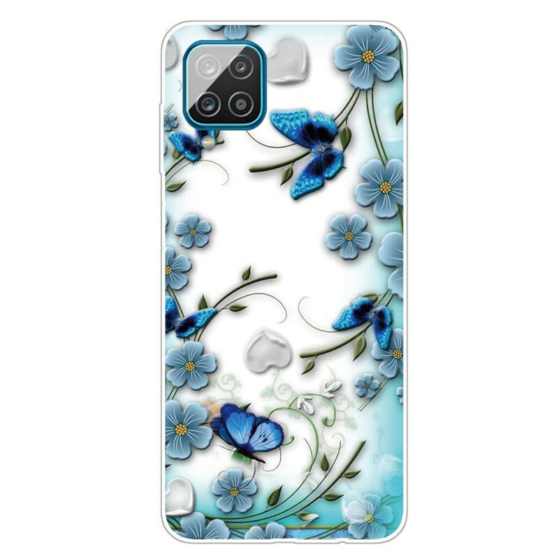 Samsung Galaxy A12 duidelijk geval vlinders en bloemen Retro