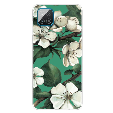 Samsung Galaxy A12 Cover Geschilderd Witte Bloemen