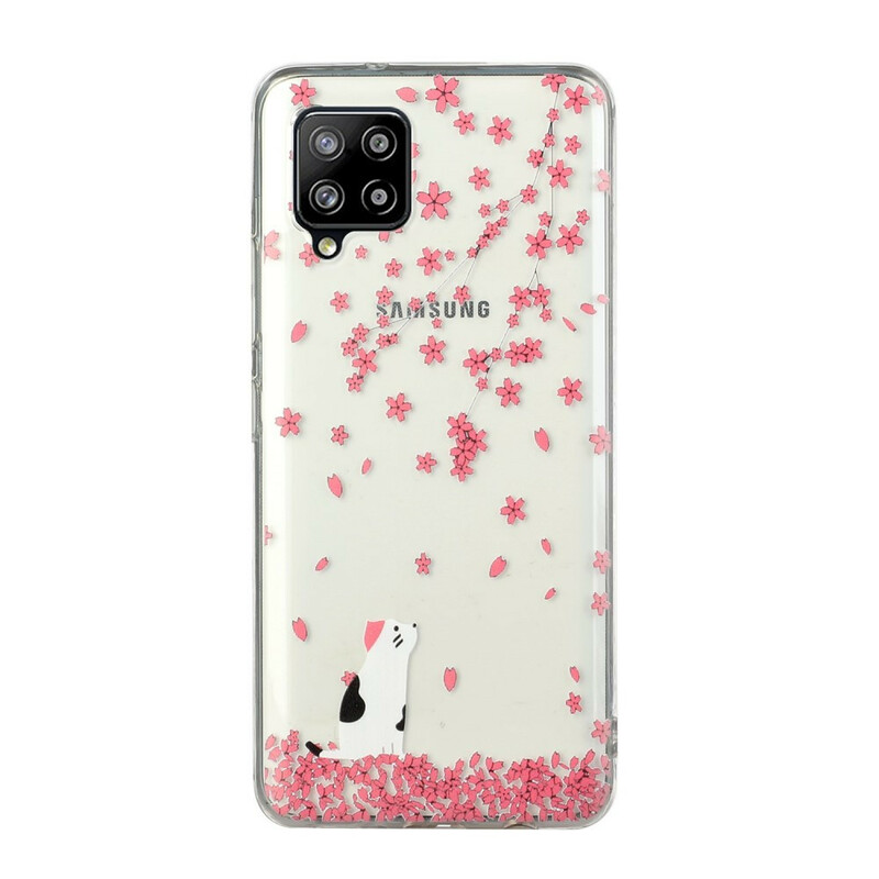 Samsung Galaxy A12 bloemblaadjes en kat cover