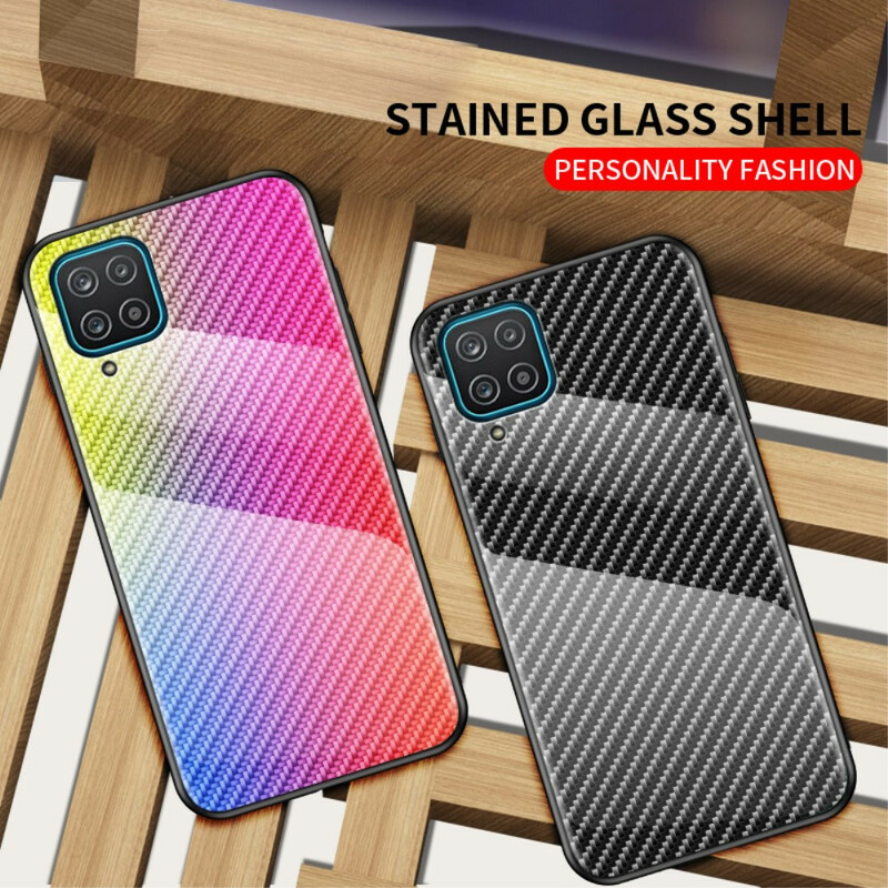 Samsung Galaxy A12 Koolstofvezel gehard glas case