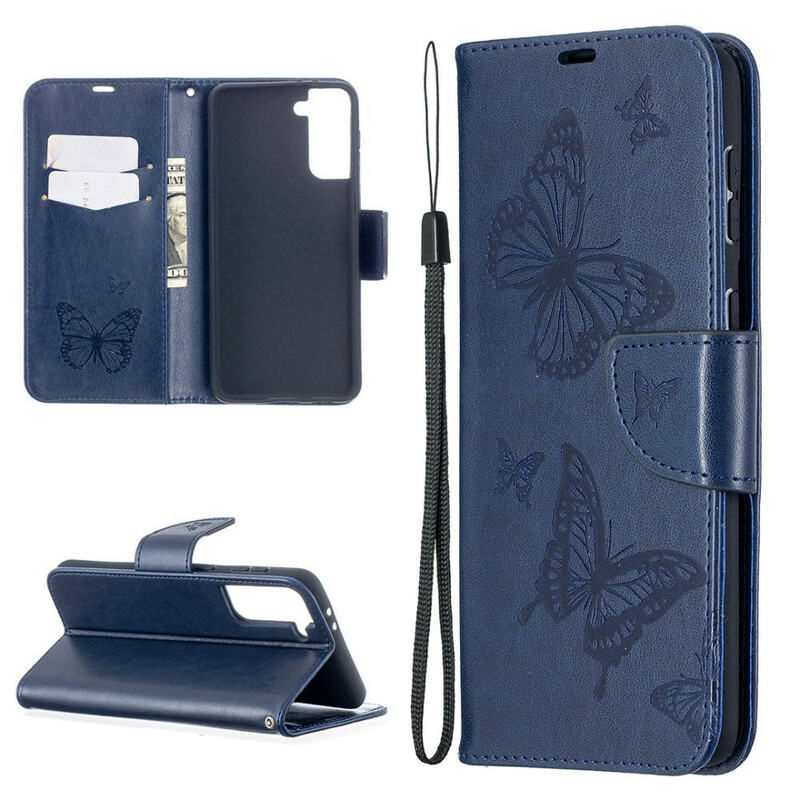 Samsung Galaxy S21 Plus 5G Hoesje Vlinders en Schuine Flap