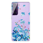 Samsung Galaxy S21 5G Blauw Bloemen Hoesje