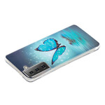 Samsung Galaxy S21 5G Vlinder Hoesje Blauw Fluoriserend