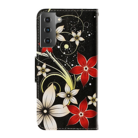 Samsung Galaxy S21 Plus 5G Strap Cover met Gekleurde Bloemen